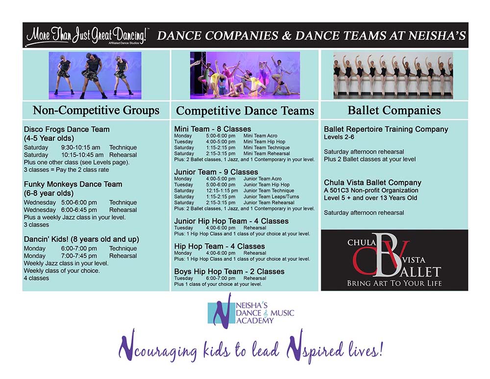 Dance Companies and Dance Team Schedule